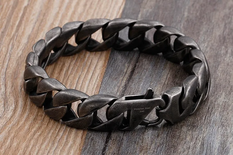 Vintage Stainless Steel Wide Link Chain Armband Bracelet for Men