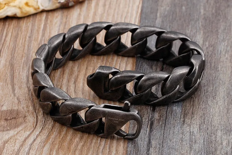 Vintage Stainless Steel Wide Link Chain Armband Bracelet for Men