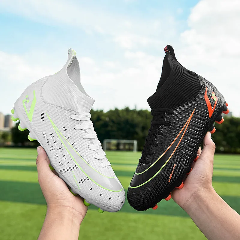 White Black Men's Lace-up Breathable Cleats Training AG Angle Soccer Shoes