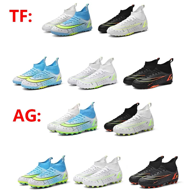 White Black Men's Lace-up Breathable Cleats Training AG Angle Soccer Shoes