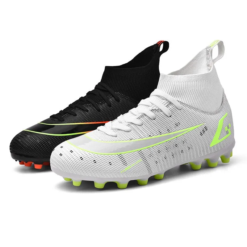 White Black Men's Lace-up Breathable Cleats Training AG Angle Soccer Shoes