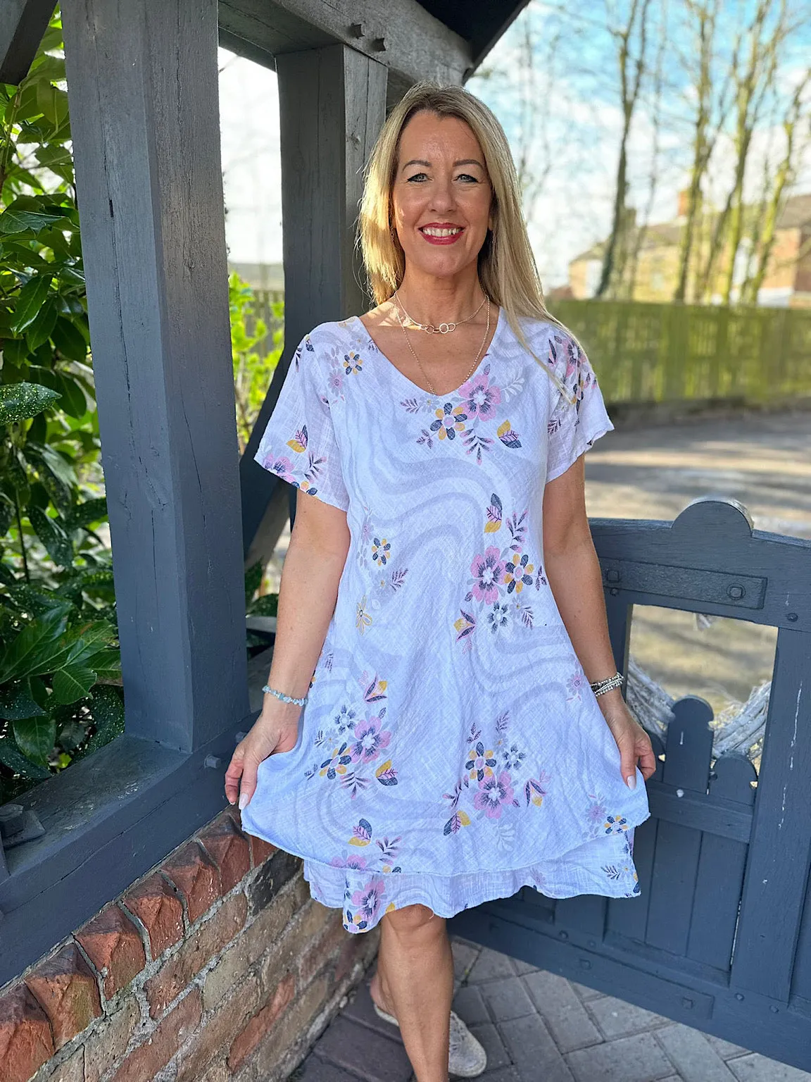 White Flower Swirl Dress Sabrina