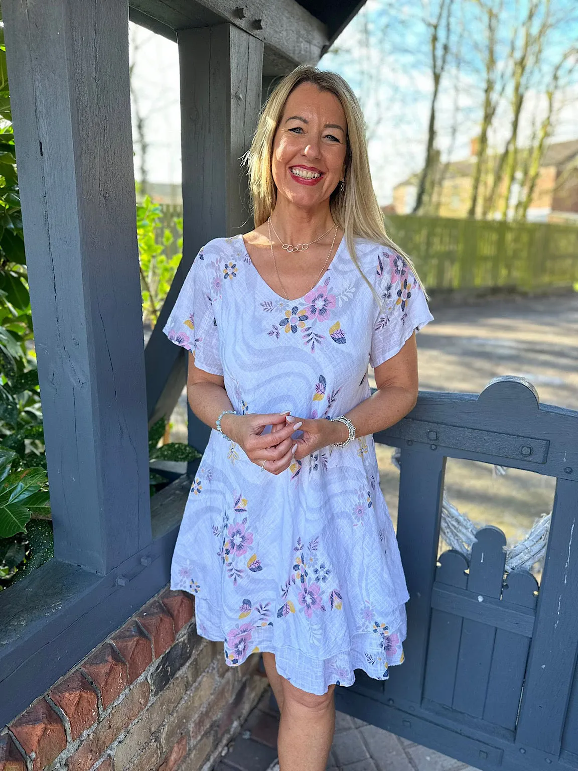 White Flower Swirl Dress Sabrina