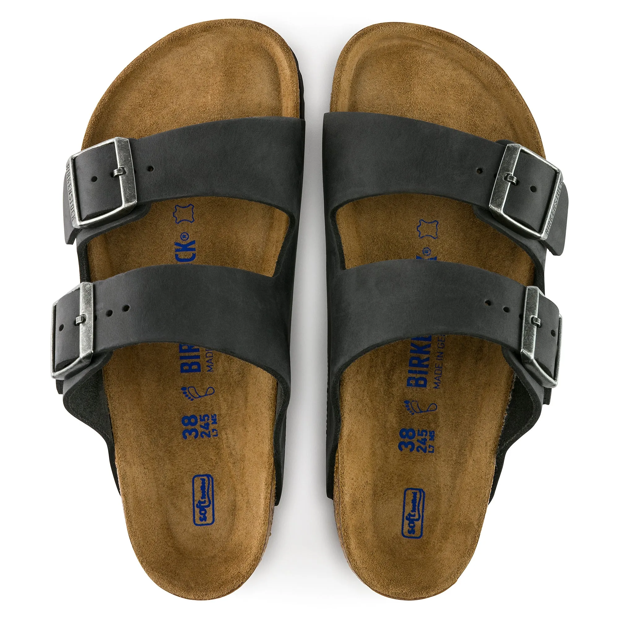 Women's Birkenstock Arizona Soft Footbed Oiled Leather Color: Black  (MEDIUM/NARROW WIDTH)